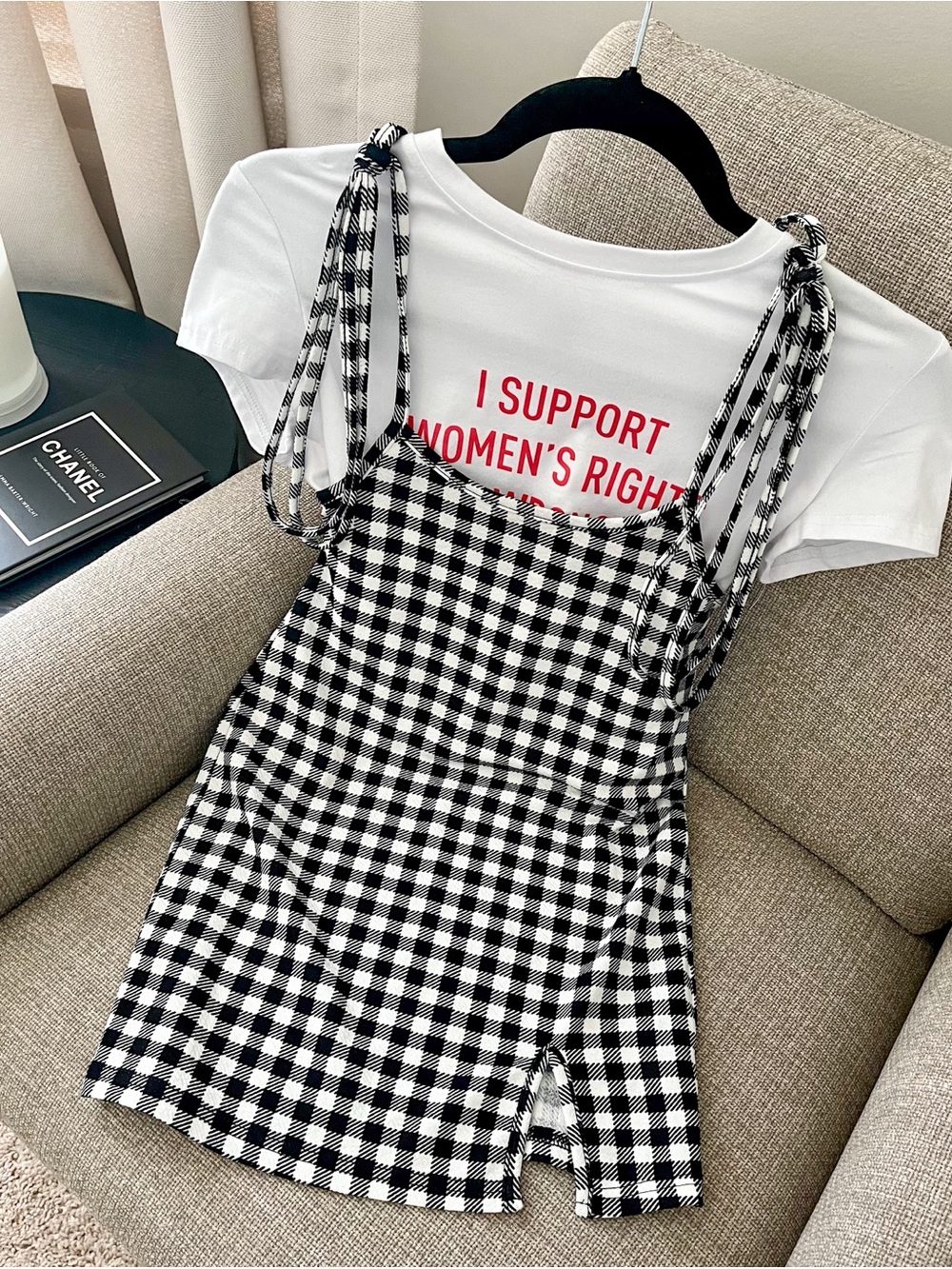 Gingham Self-Tie Cami Overall/Suspender Dress